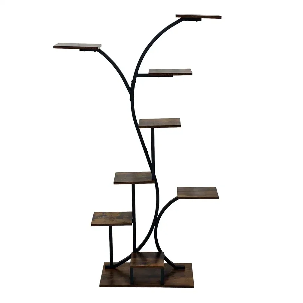 8 Tier Tree-Shaped Plant Stand Indoor Tall Plant Shelf Display Rack Metal MDF Flower Pot Holder Without Lights