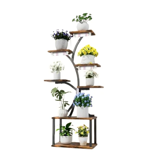 Tall Plant Stand with Dimmable Grow Lights, Multi-Tier Tree-Shaped Metal Flower Display Rack for Indoor Plants, Industrial Vintage Home Decor Shelf