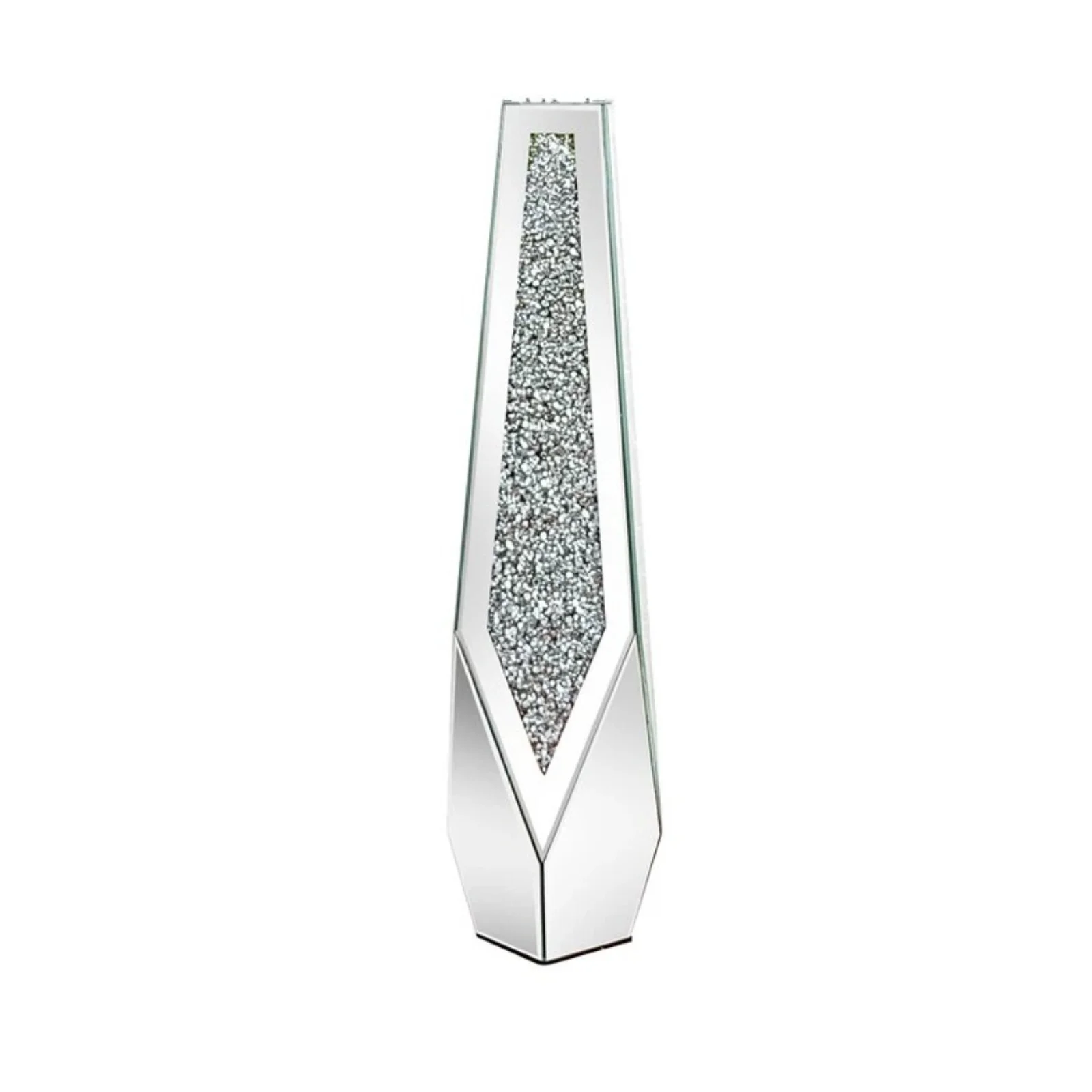 P&P Silver Sparkling Diamond Floor Vase with Glass Inlay for Modern Living Room Decoration