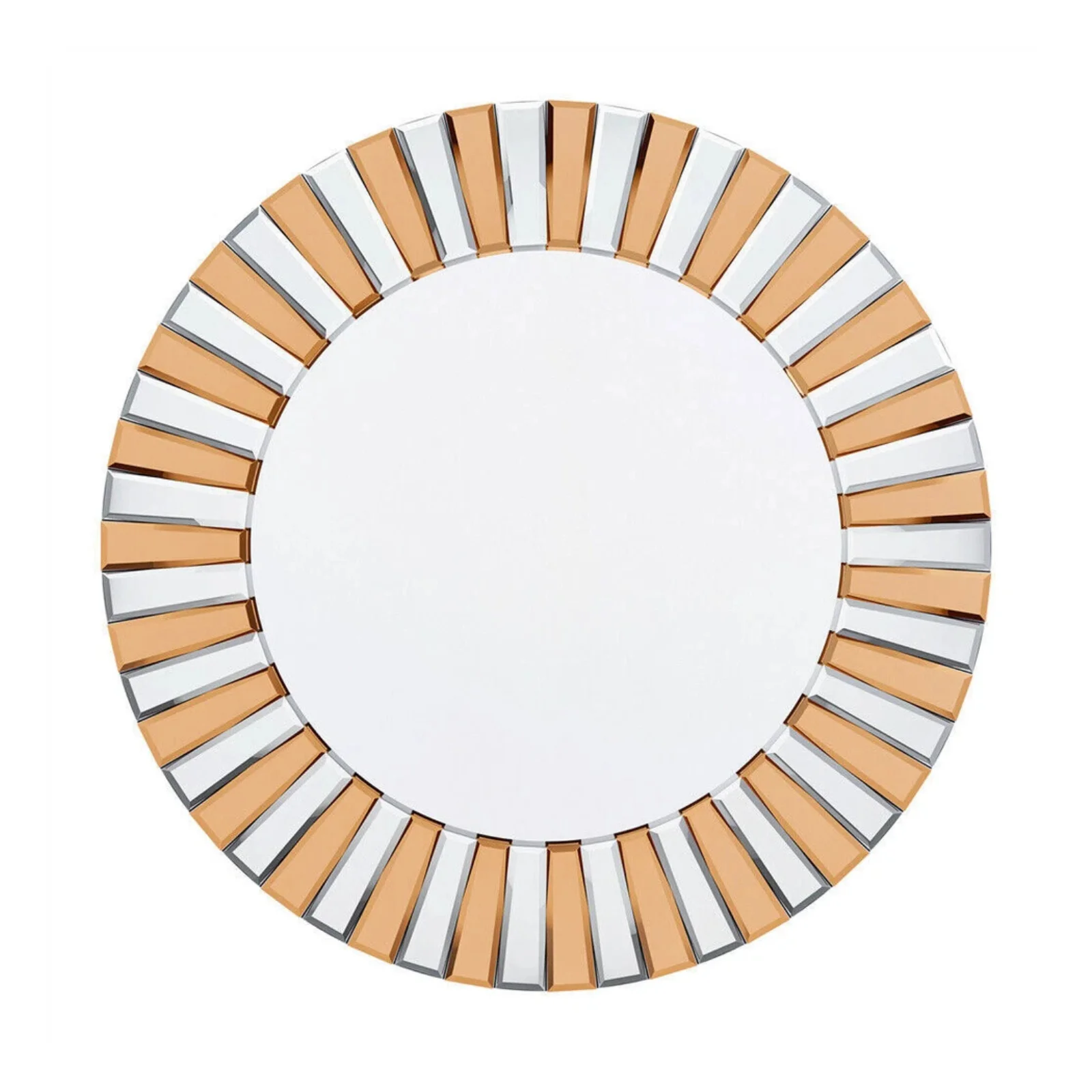 P&P Silver and Tawny Round Sunburst Mirror with Beveled Glass, Decorative Wall Accent