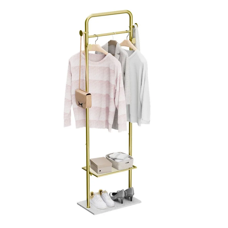 Durable Metal Corner Clothes Rack Strong Stone Base Entryway Garment Stand W Rod