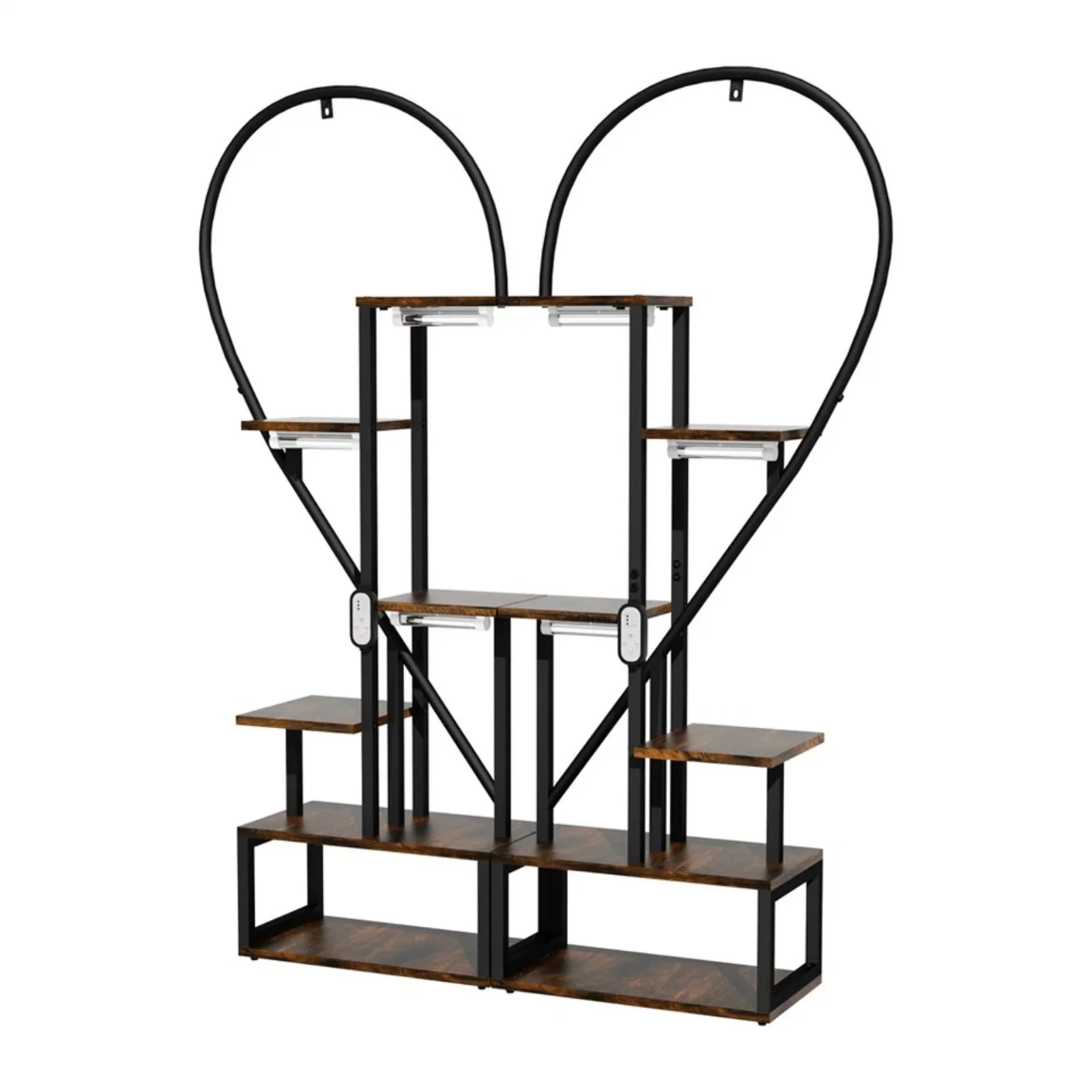 P&P Black & Brown Heart-Shaped Plant Stand with USB Grow Lights for Indoor Plant Display