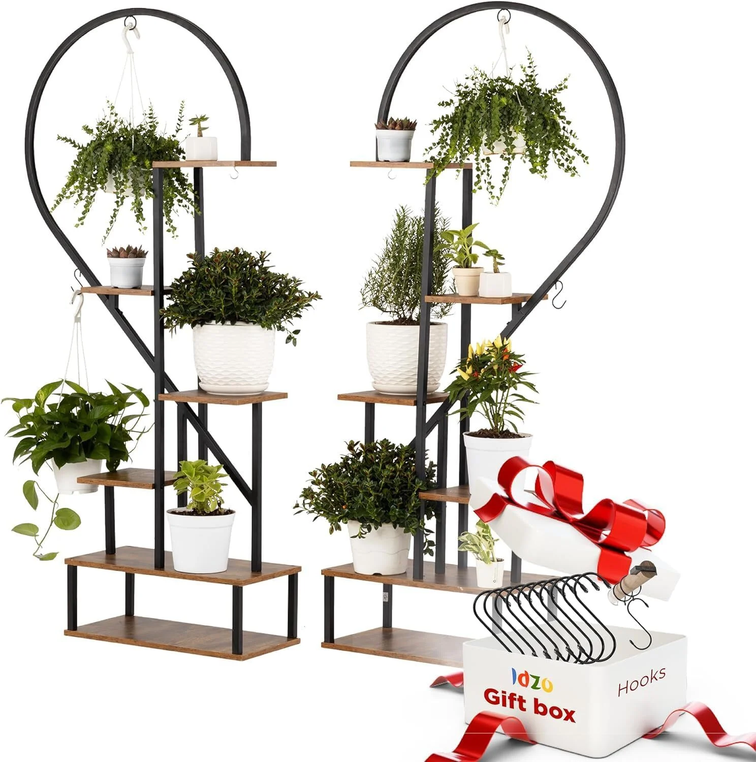 Fin Merge/Separate Metal Plant Stand Heart Shape Ladder Book Shelf For Indoor Garden