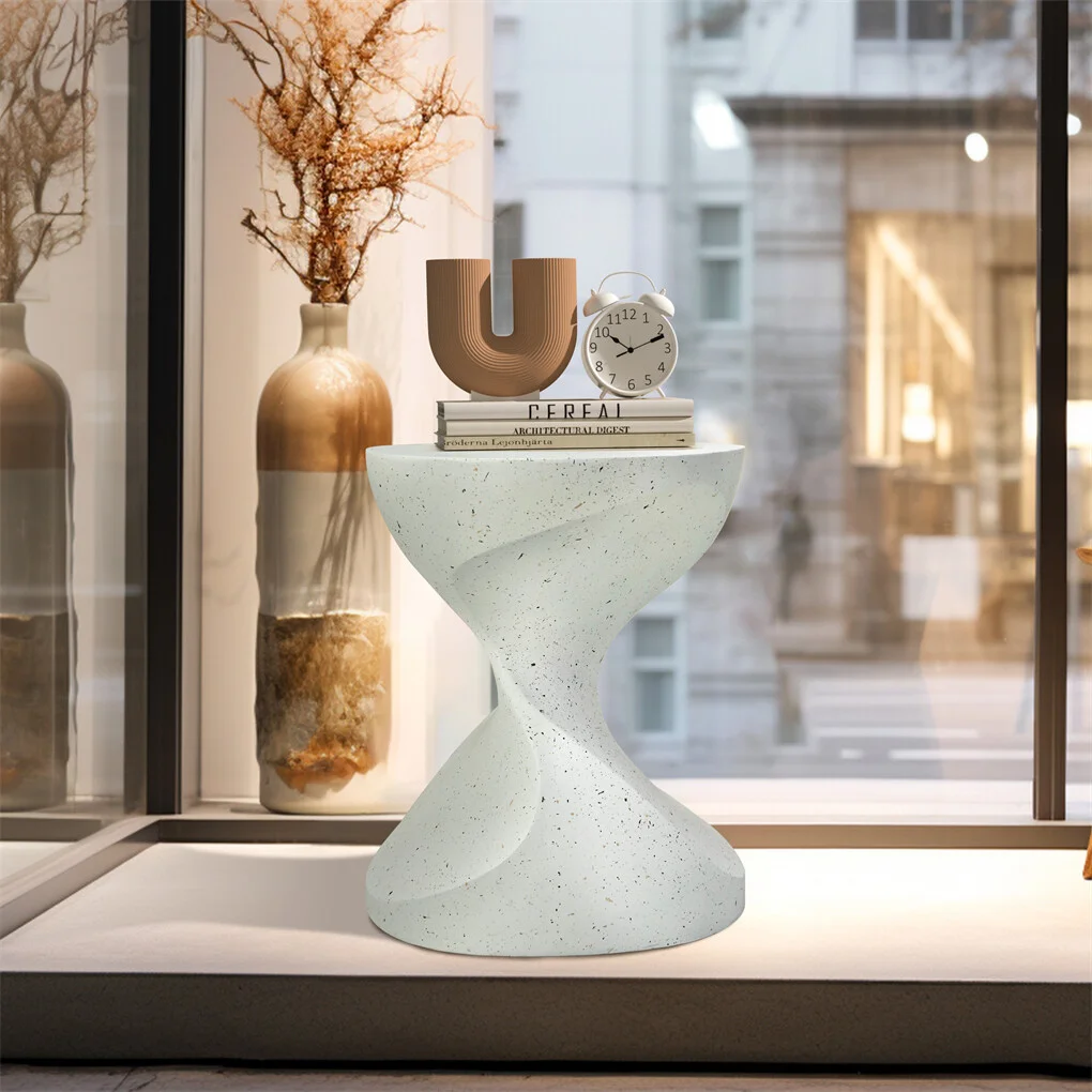 Hourglass Shaped Lightweight Concrete Sofa Side Table Bedside Table Nightstand