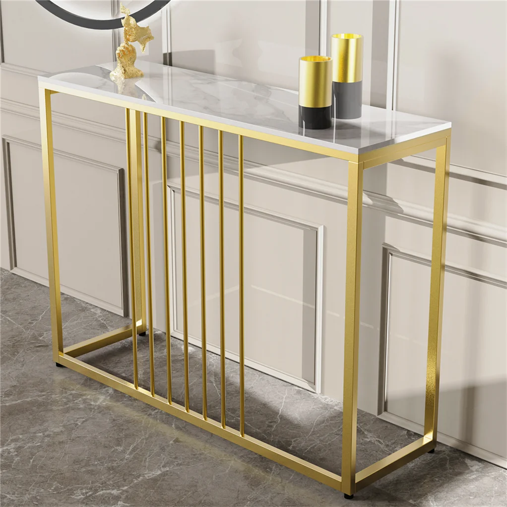 Narrow Console Sofa Entry Table Behind Couch Table Sintered Stone Golden Frame