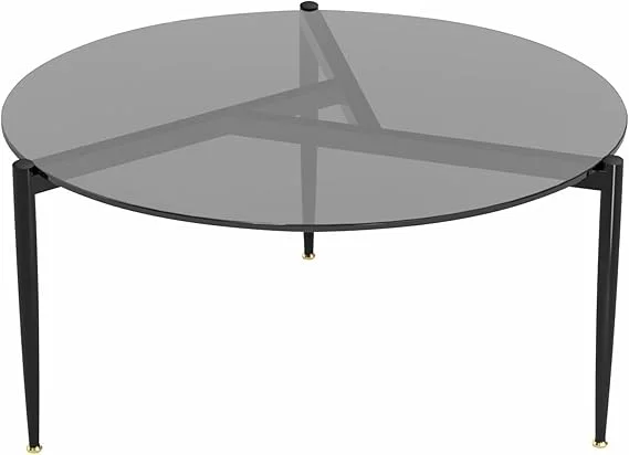 Modern Round Tempered Glass Coffee Table Sofa Side End Table Brown Tinted Metal Frame Living Room