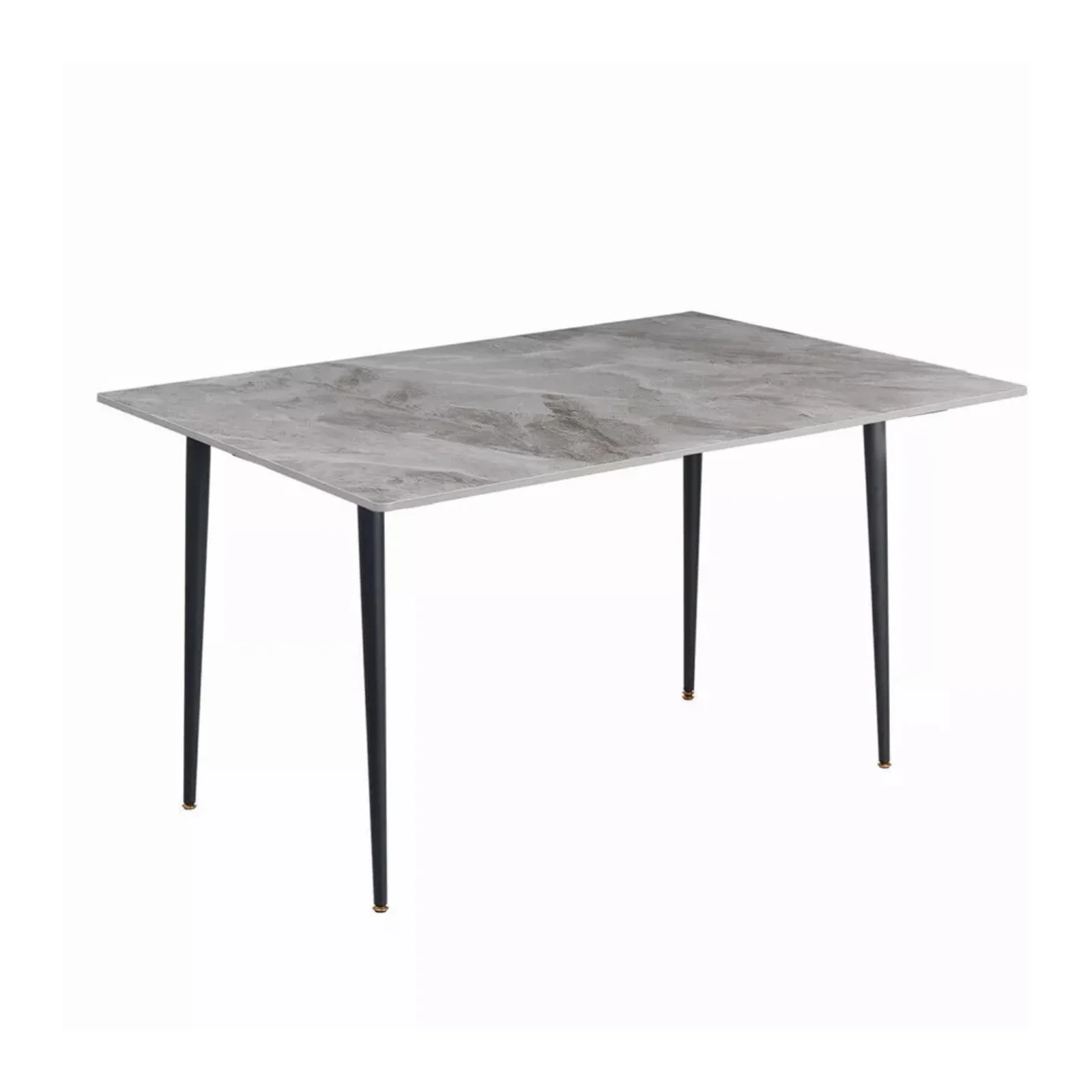 Glossy Gray Rectangular Stone Dining Table With Slim Black Legs