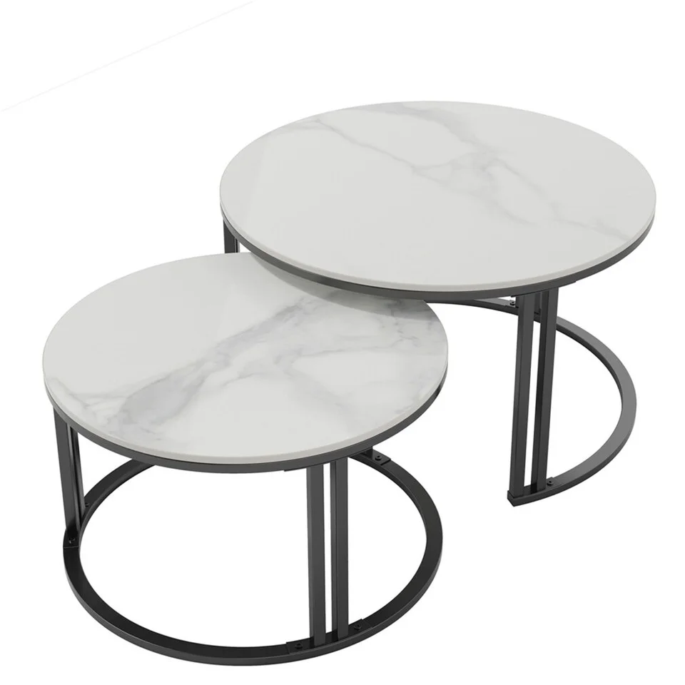 Stylish Round Nesting Coffee Tables with Metal Frame