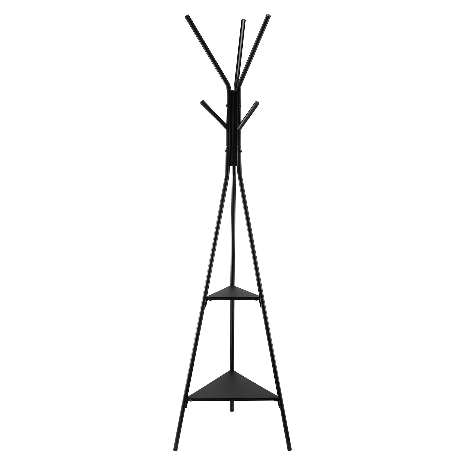 Gold Coat Rack, Freestanding Coats Rack Stand with 2 Shelves & 6 Hooks, Free Standing Hall Coat Tree
