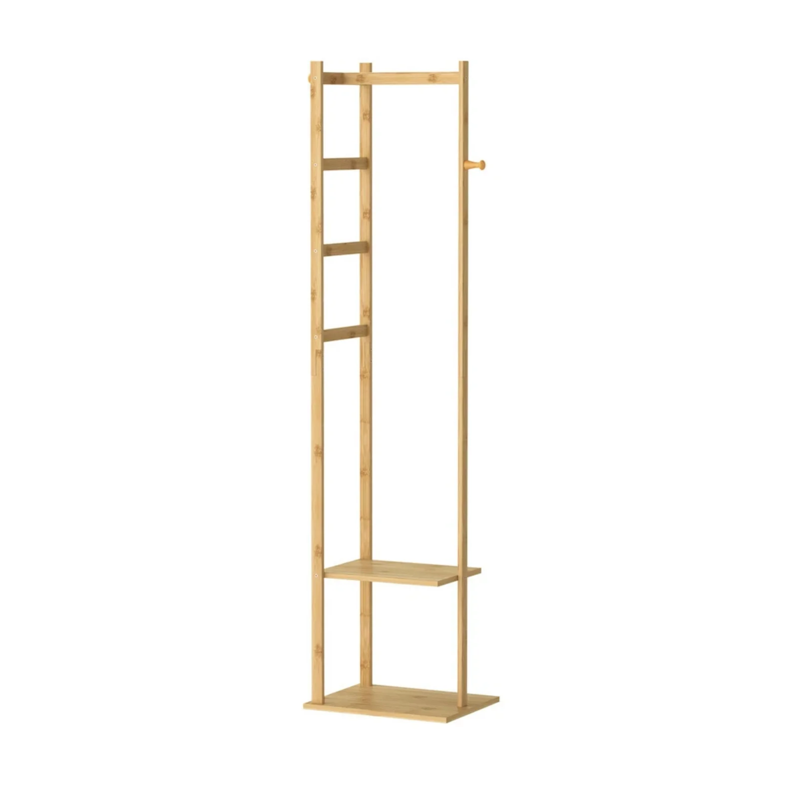 Bamboo Coat Stand Clothes Rack with Garment Shelf, Hanging Rail and Hooks