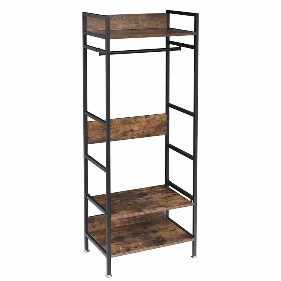 Rustic Wooden Clothes Garment Rail Open Hanging Display Shelf Shoe Rack Entryway