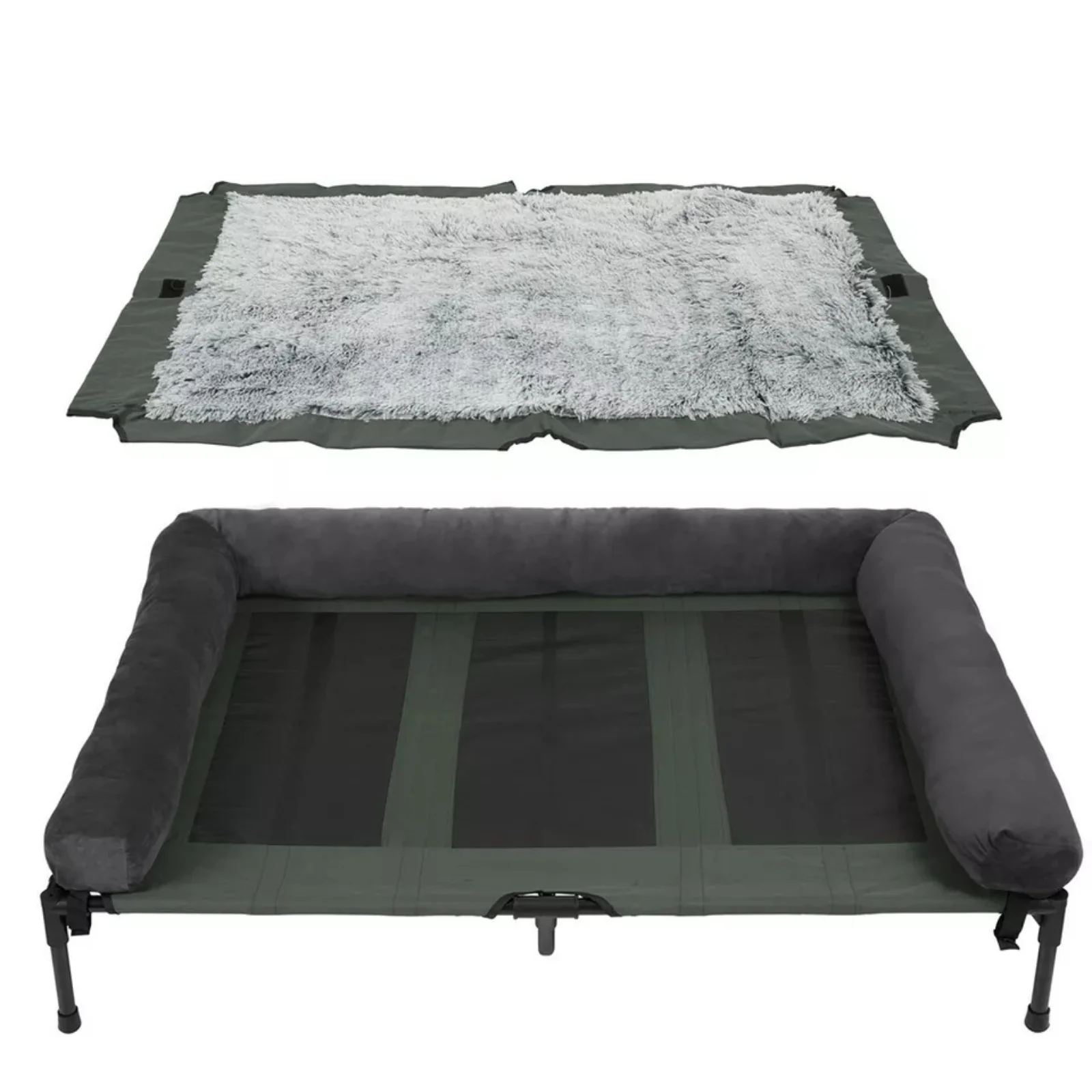 P&P Brown Pet Cot with Bolster Support and Breathable Mesh Design for Dogs to Lounge