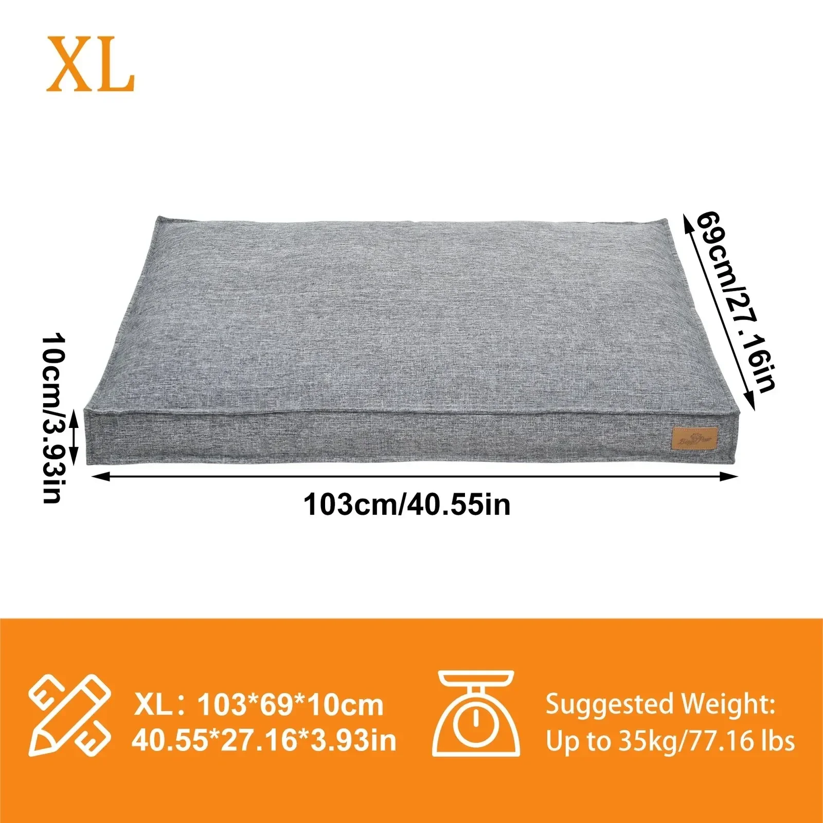 Washable Waterproof Dog Bed Sofa with Removable Cover - Orthopedic Linen Pet Pillow Bed for Small Medium Large Dogs, Non-Slip Base, Grey, XL