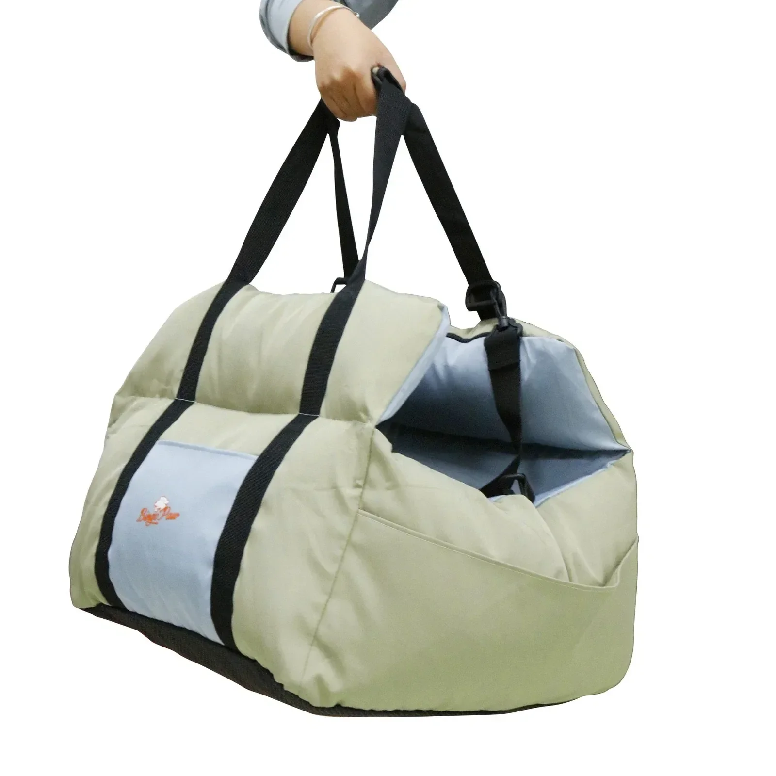 Washable Dog Car Seat Bed Pet Booster Seat Carrier with Safety Leash Portable Travel Bed for Small Dogs - Green & Blue