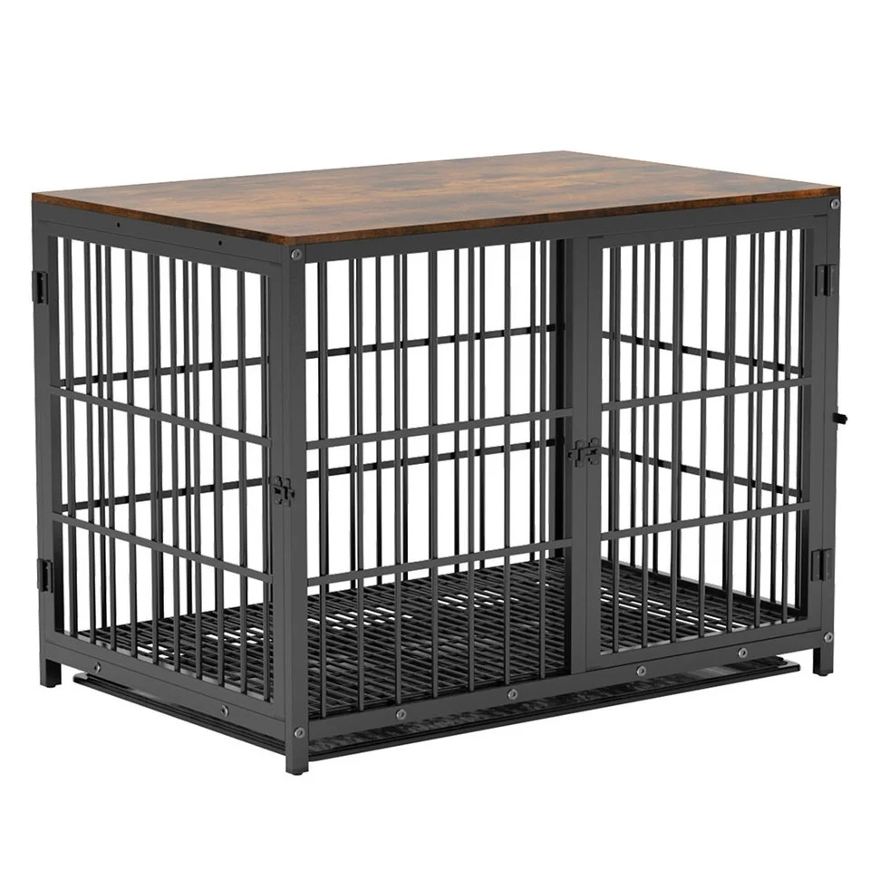 Black Large Sturdy Wooden Dog Crate with Tray