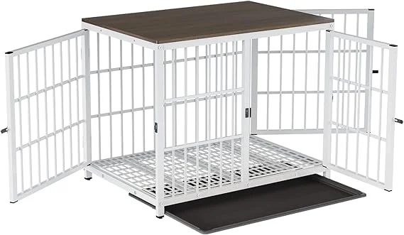 Indestructible Wooden Dog Crate Furniture With Divider For 2 Dogs Cage End Table
