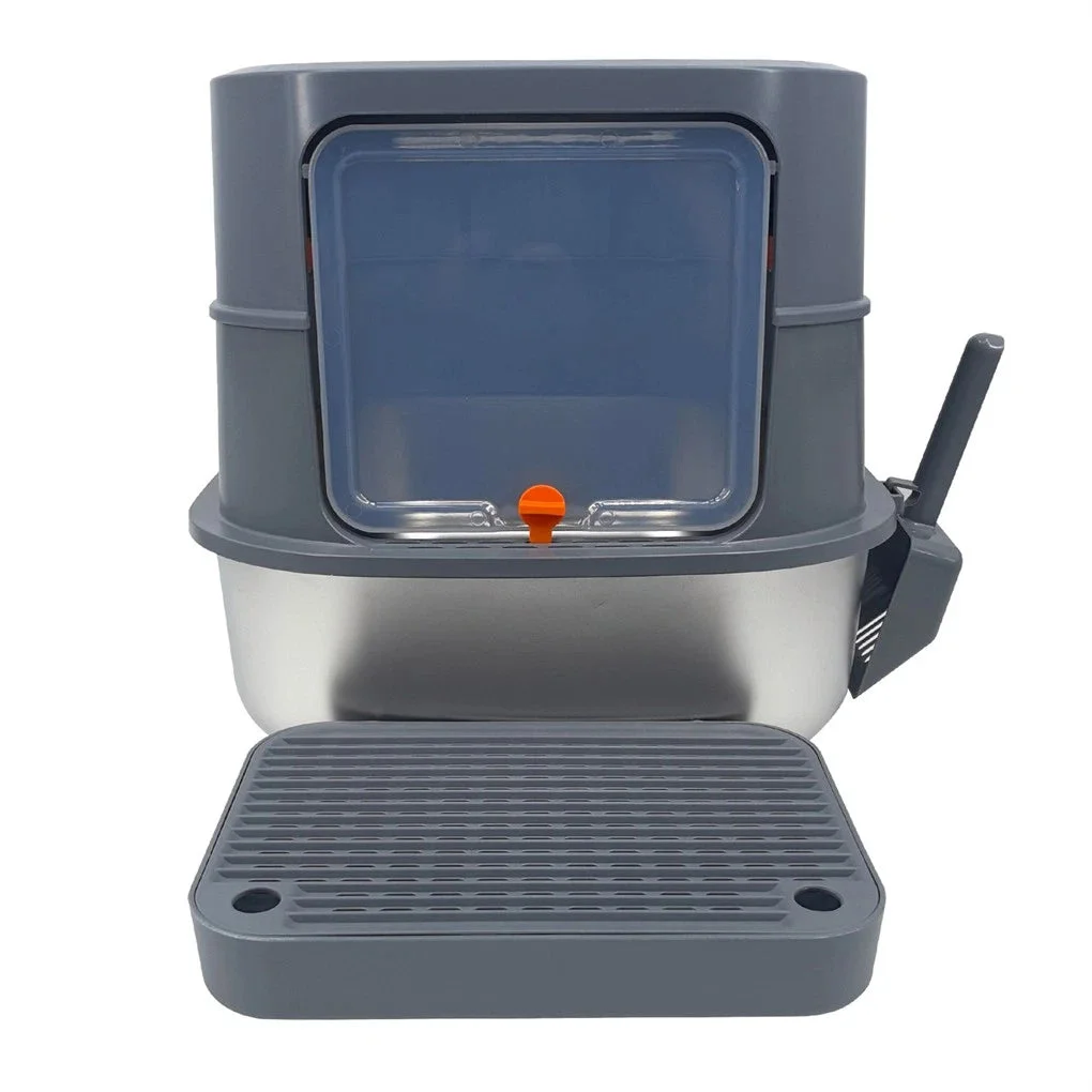 P&P Jumbo Stainless Steel Cat Litter Box for Multi-Cats Large Toilet Box with Removable Lid
