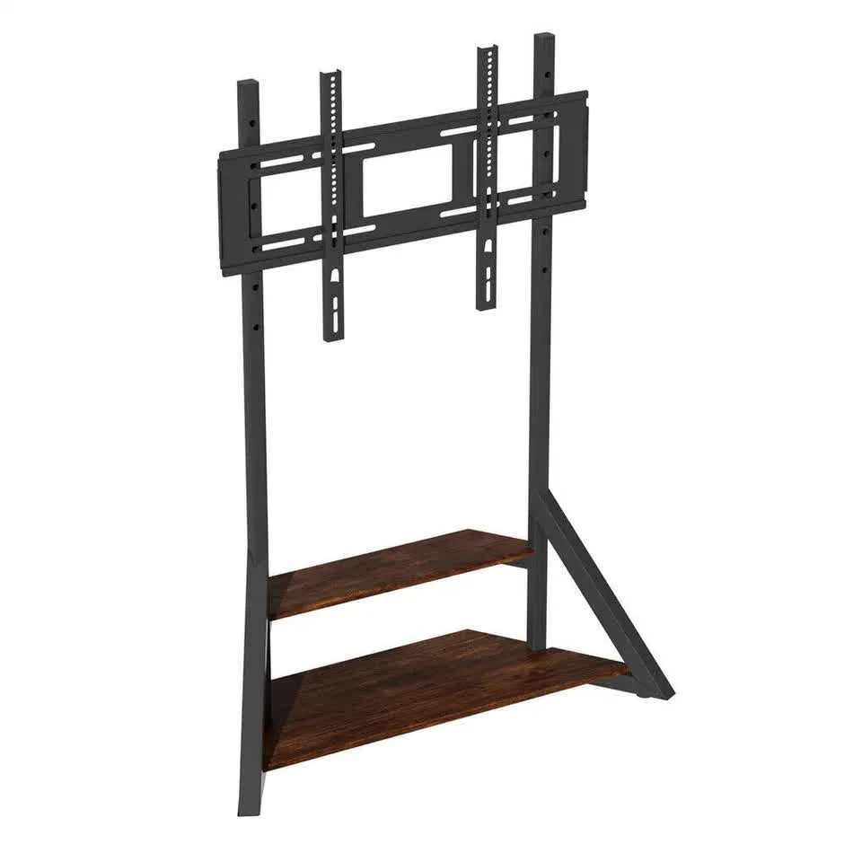 2 Tiers Black Shelves Heavy Duty Universal Tv Floor Stand For 32-75 Inches