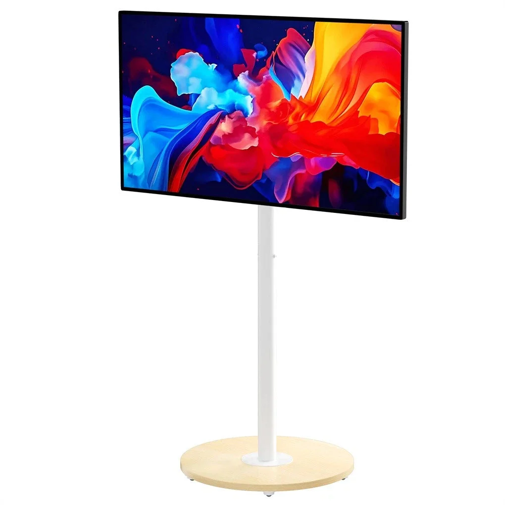 40-75 Inches Rolling TV Floor Stand Heavy Duty Steel TV Cart Mount with Hidden Wheels, Height Adjustable Free-Standing TV Bracket with Wooden Base for Flat Screen TVs