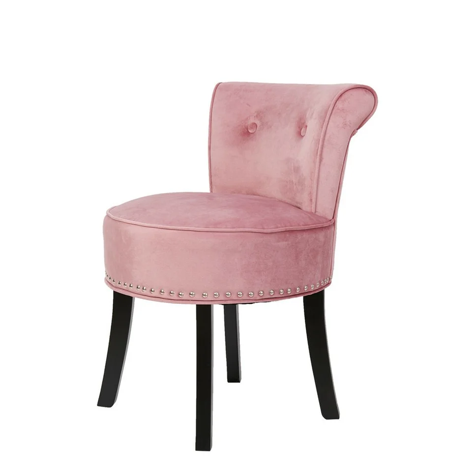 Pink Round Vanity Stool with Padded Seat and Backrest