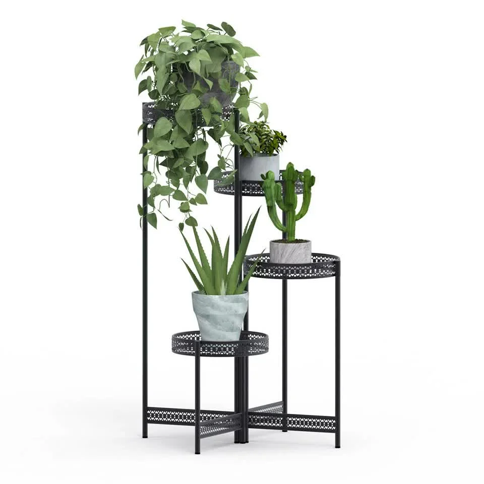 4 Tier Foldable Corner Tall Plant Stand Metal Flower Display Rack Indoor Outdoor