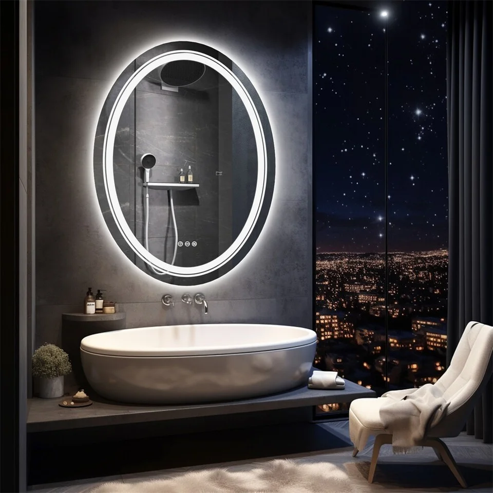 60x80cm Oval Backlit + Front LED Bathroom Mirror Dimmable Shatter-Proof Vanity Mirror