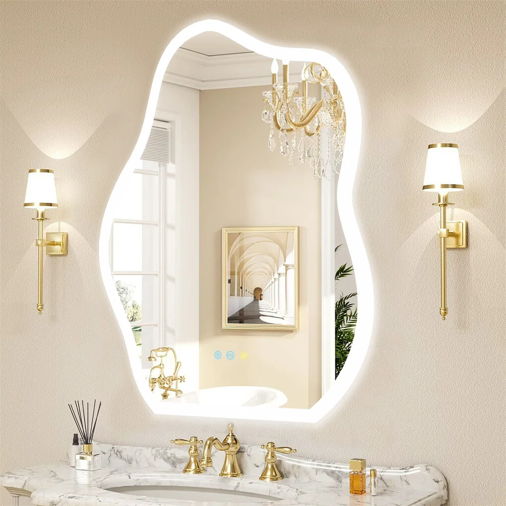 Chic Cloud-shape LED Bathroom Mirror Adjustable 3 Color Vanity Mirror w Demister
