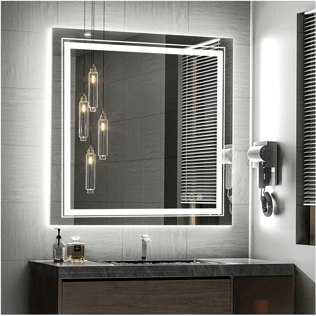 80x80cm Large Square Wall Mount Smart Led Bathroom Mirror Anti Fog Backlit Vanity Mirror