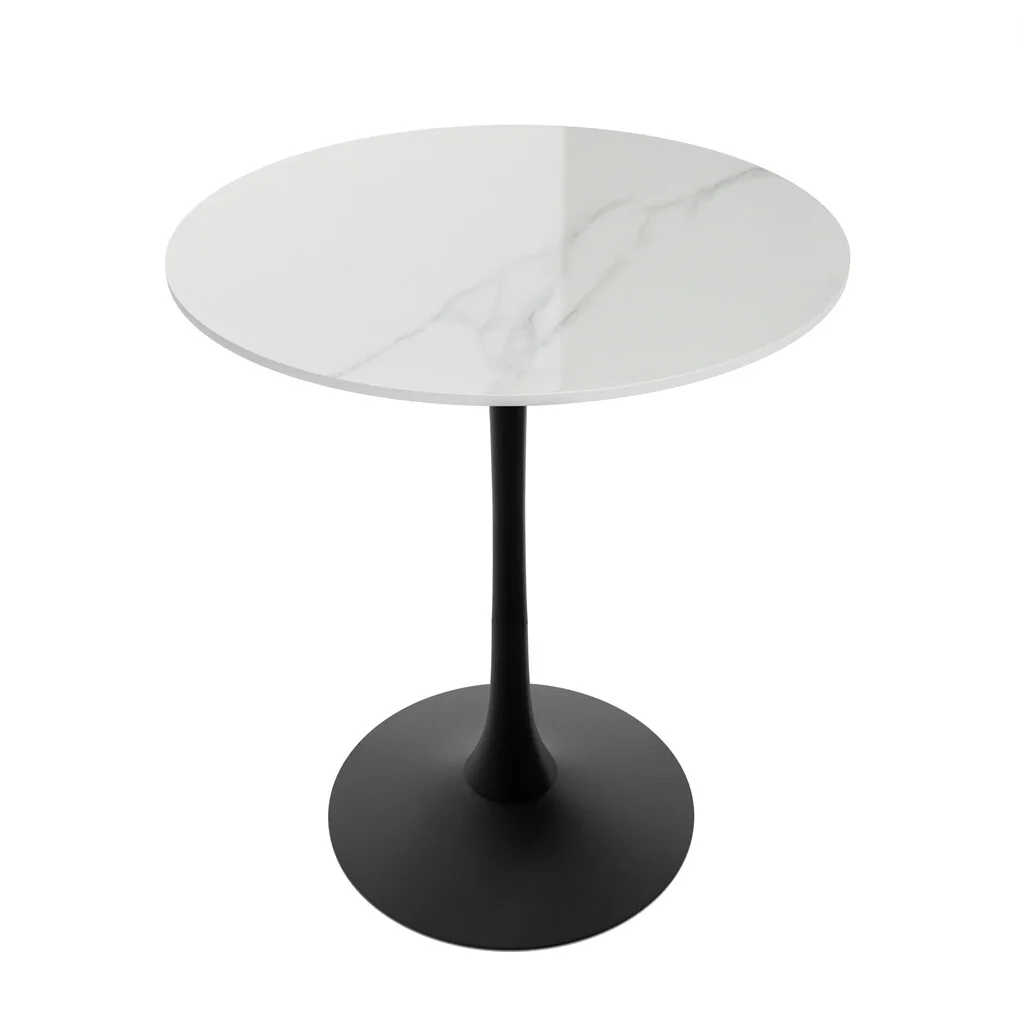 100cm Round High Bar Table Heavy Duty Sintered Stone Top Bistro Pub Table White with Black Legs
