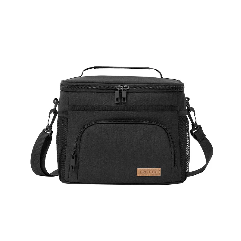 Black Insulated Lunch Bag Cooler Tote - 9L Leakproof Thermal Lunch Box with Shoulder Strap & Pockets for Work, Picnic, Travel