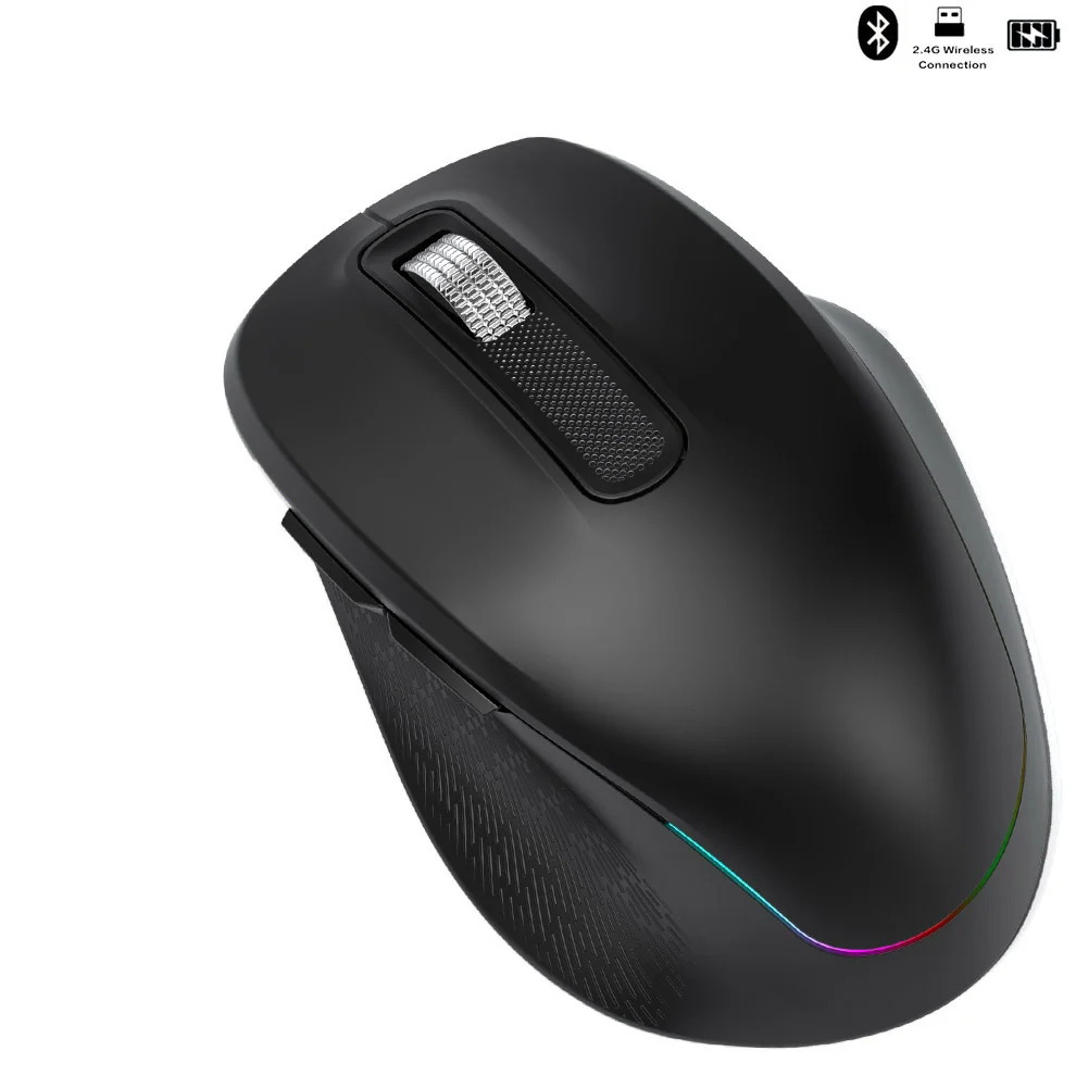 Ergonomic 2.4G Wireless & Bluetooth Dual Mode RGB Backlit Mouse with Type-C Charging - Silent Click for Laptop PC
