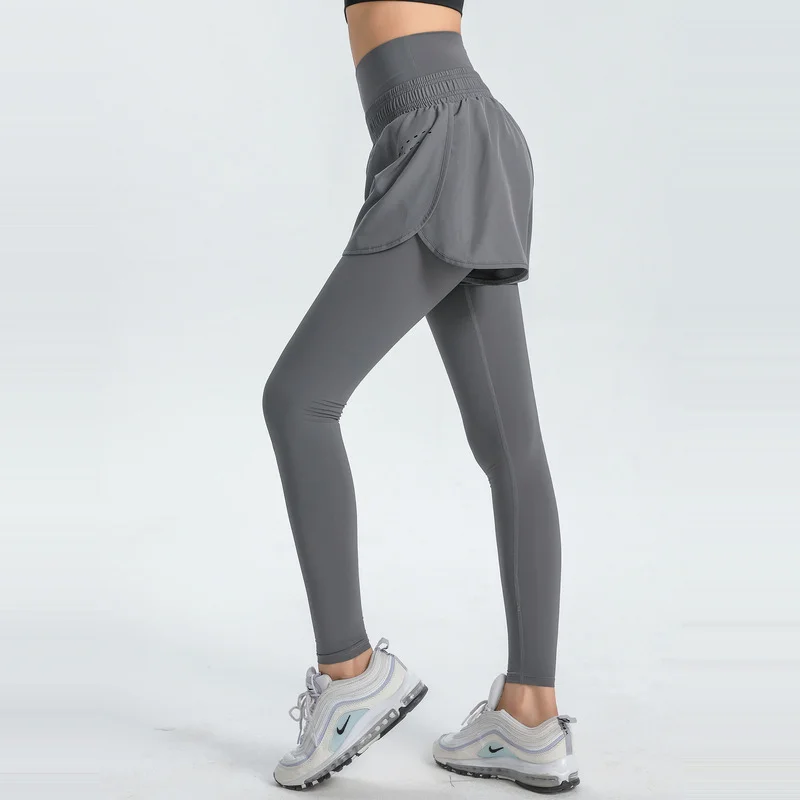 M Grey Women's High-Waist Athletic Skort with Built-In Shorts - Breathable Quick-Dry Running Skirt with Phone Pocket