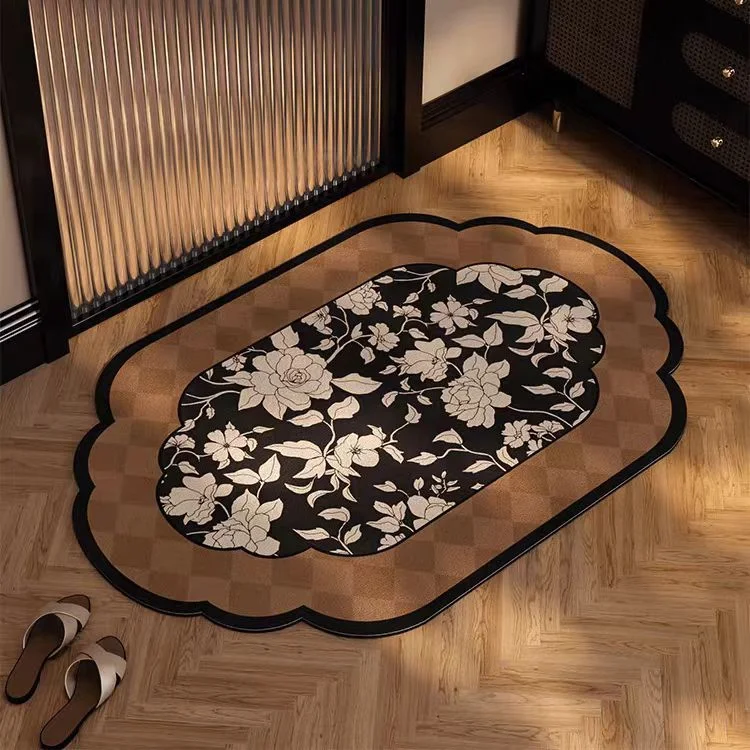 Ink Flower Diatomaceous Earth Bathroom Mat - Vintage Design, Fast-Dry Anti-Slip 50*80cm