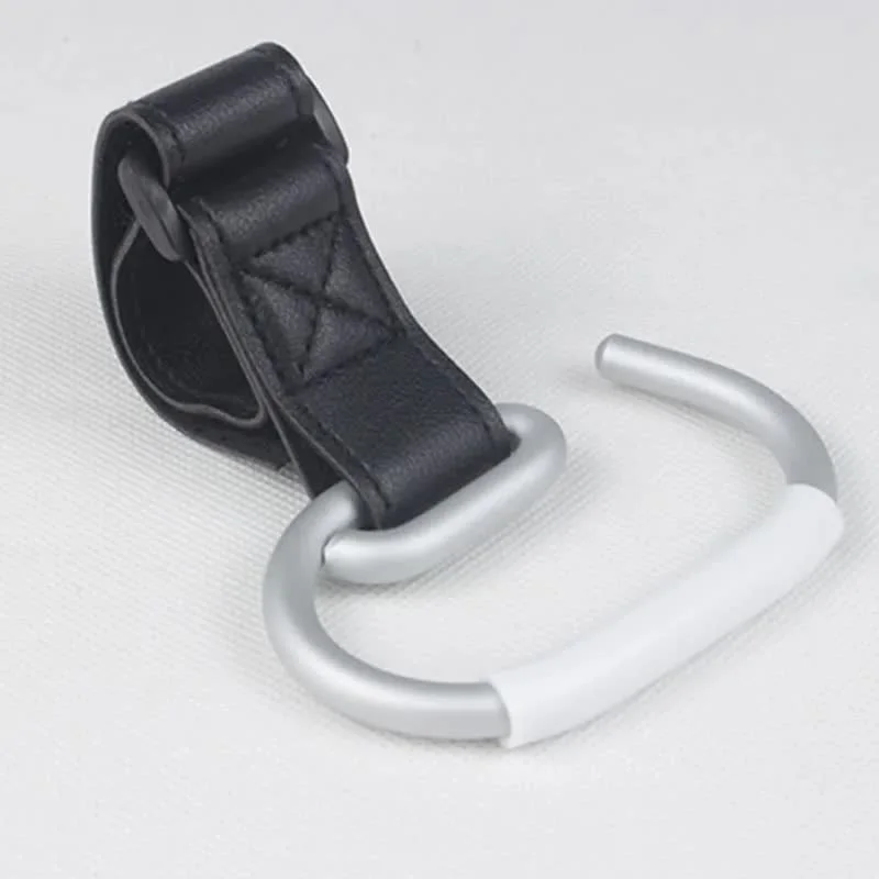 Black Stroller Hooks 4-Pack - Leather and Alloy Pram Hooks with Velcro for Mom Bags and Accessories