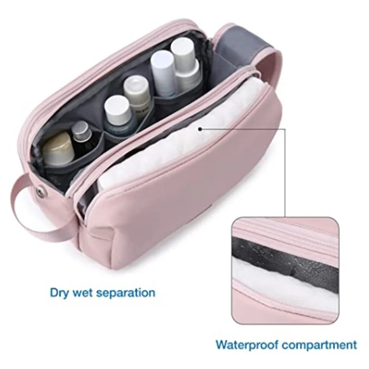 Pink Stylish Waterproof Travel Toiletry Bag Organizer - Large Capacity Shaving Kit & Makeup Case(Makeup is a prop for shooting and is not included)