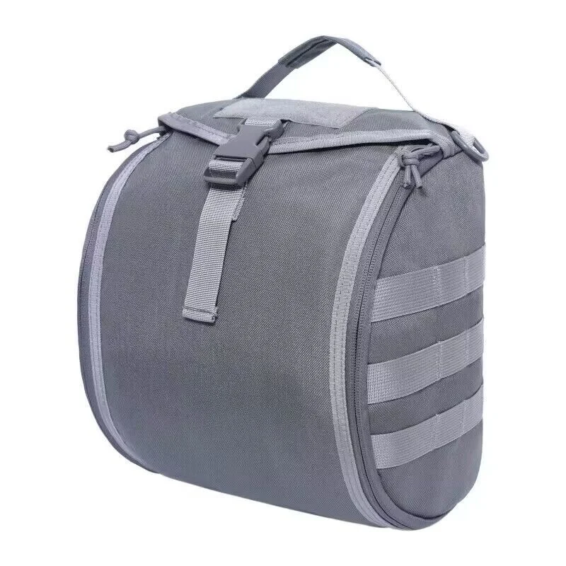 Grey Tactical Helmet Bag & Utility Pouch - Padded MOLLE Gear Storage Carrier 