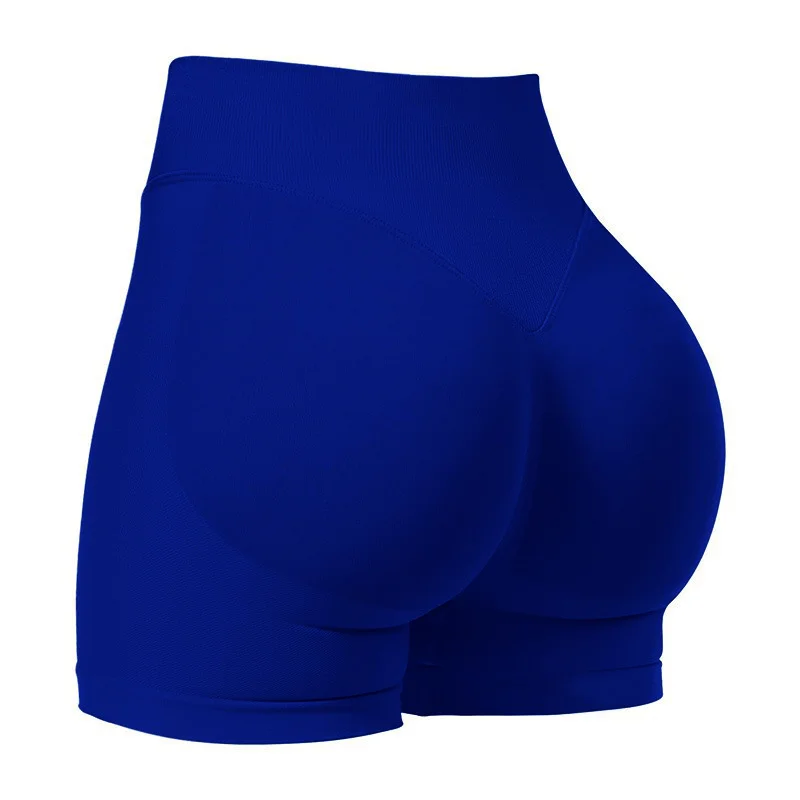 L Blue High-Elastic Hip Yoga Shorts - Seamless Mid-Intensity Pilates Workout Shorts