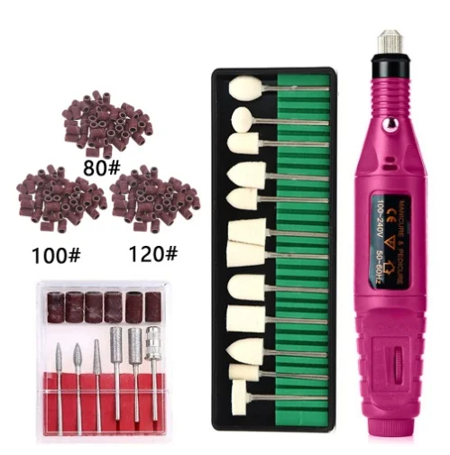 Regular Set With Wool Grinding Needle + Sanding Ring Portable Electric Nail Drill Kit - USB Manicure Pedicure Polishing & Shaping Tool Set