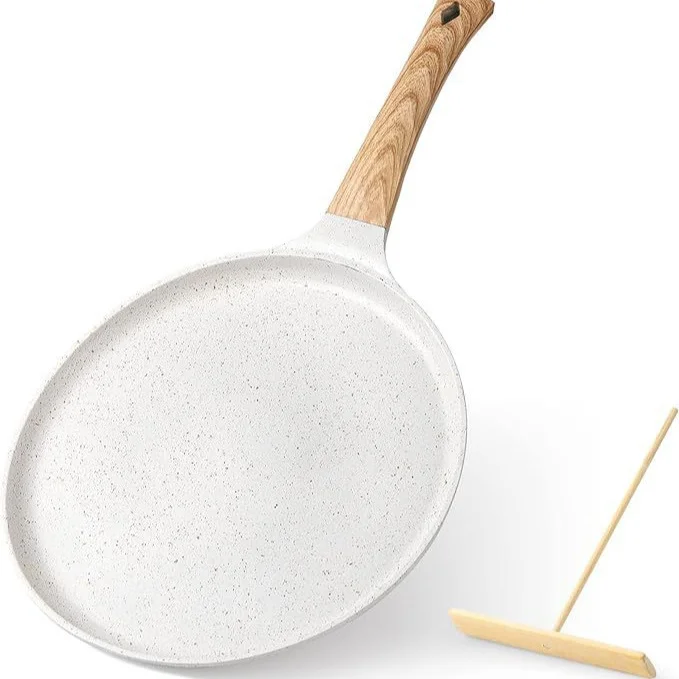 White 20cm Non-Stick Crepe Pan - Versatile Flat Skillet for Pancakes, Omelettes & Tortillas