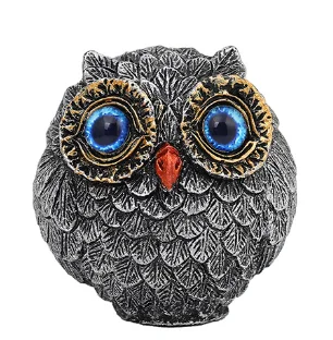 3Pcs Blue Small Decorative Resin Owl Figurine - Textured Statue with Blue Eyes