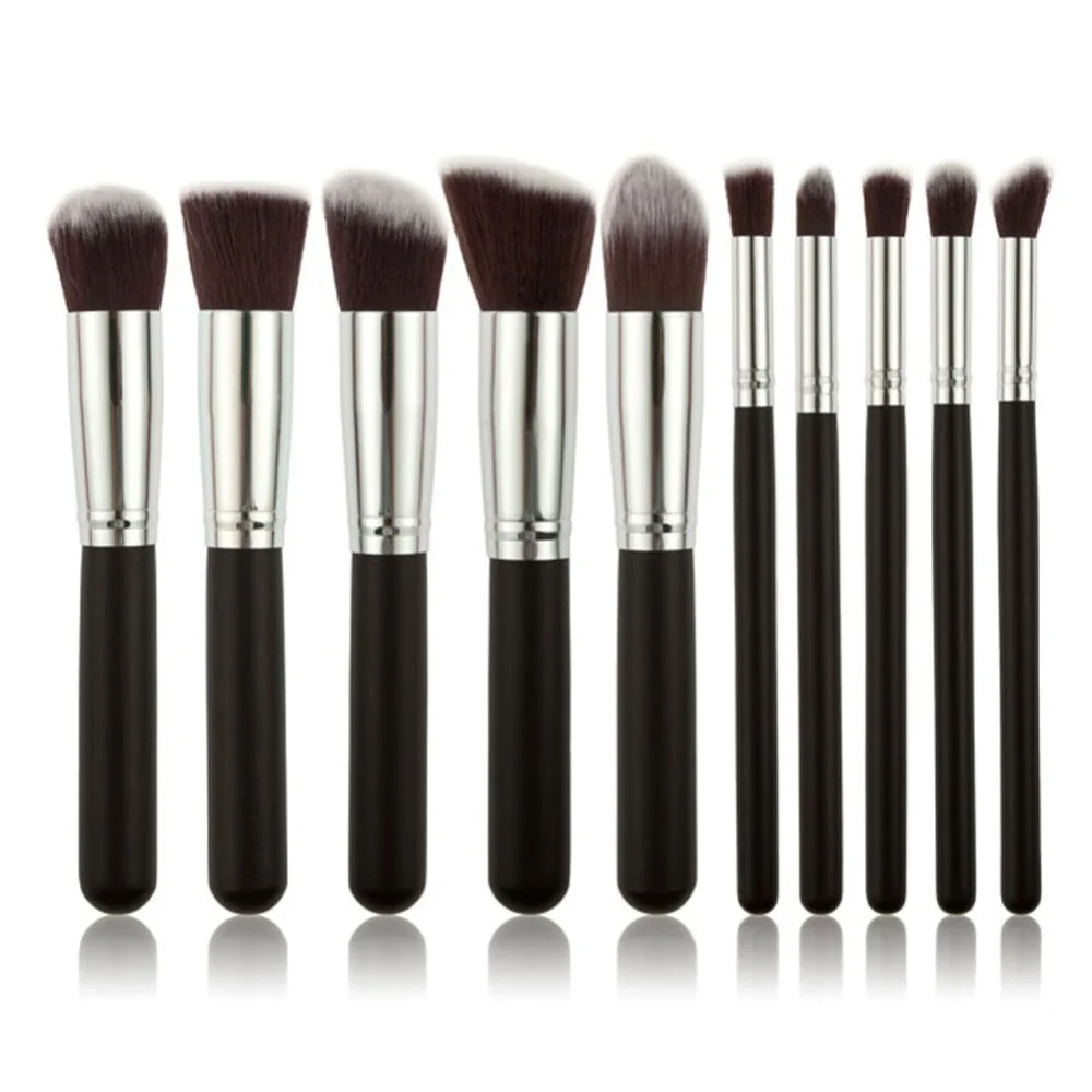 10-Piece Black silver Makeup Brush Set - Large and Small Brushes for Professional Beauty Application