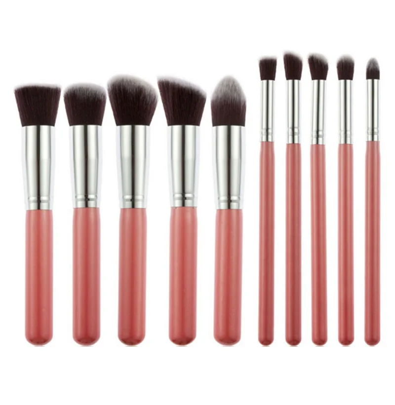 10-Piece Pink silver Makeup Brush Set - Large and Small Brushes for Professional Beauty Application