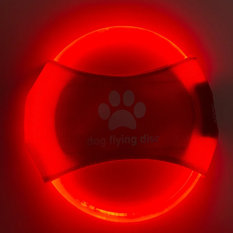 Red LED Rechargeable Dog Flying Disc - Glow-in-the-Dark Pet Training Toy with Paw Design