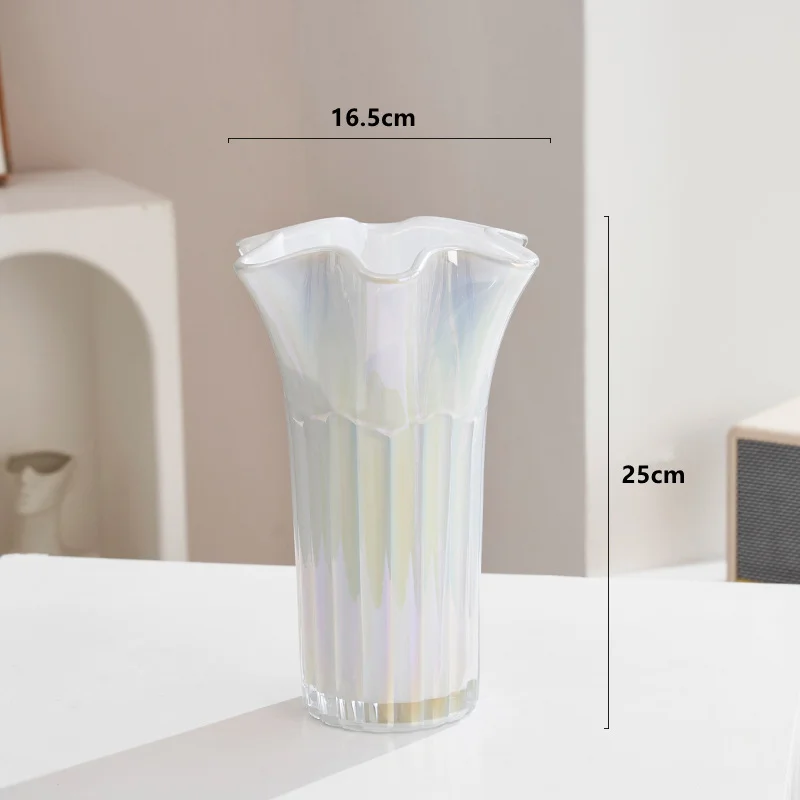 Nordic-Style Glass Vase - Elegant Fluted Flower Vase for Home Decor(White)