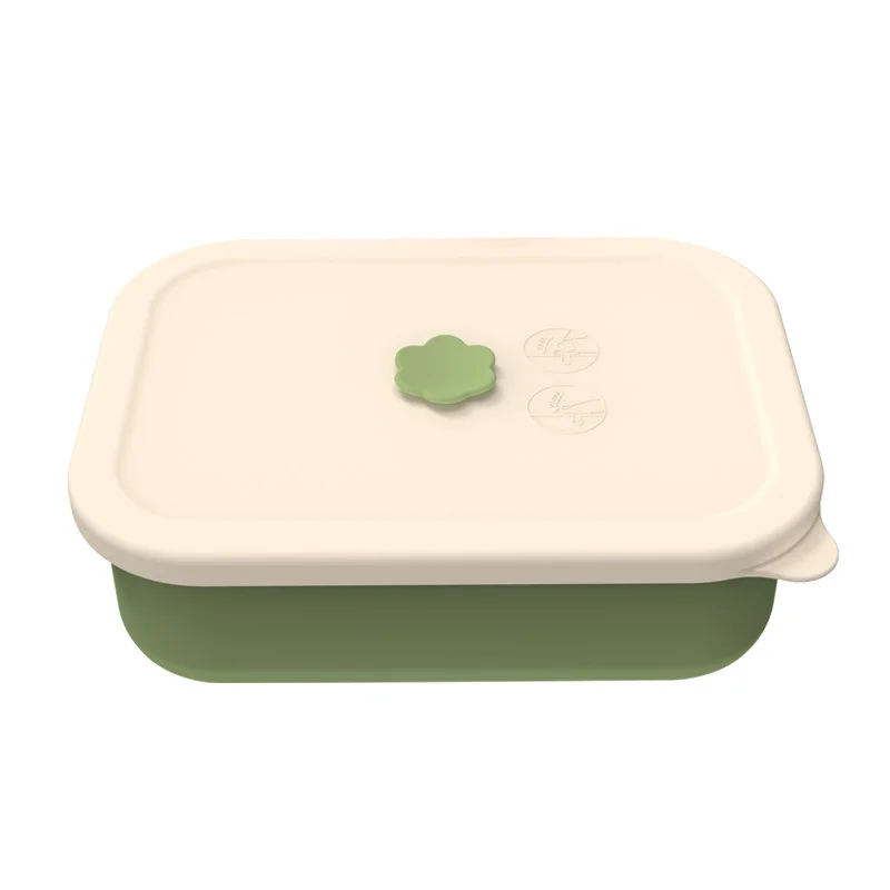 Dark green Microwave-Safe Silicone Lunch Box with 4 Compartments - Airtight Bento Box for Work and Travel