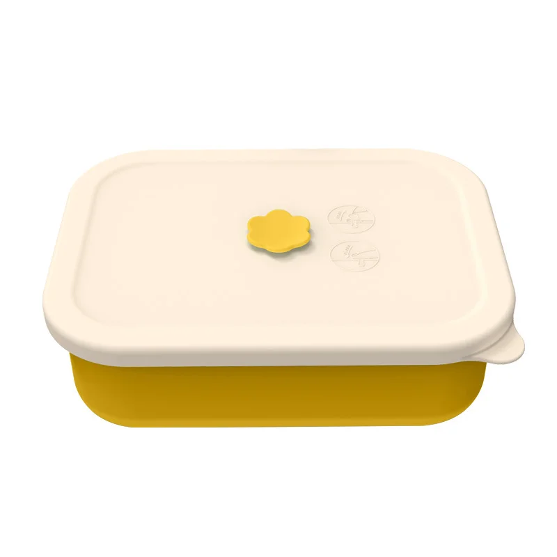 Yellow Microwave-Safe Silicone Lunch Box with 4 Compartments - Airtight Bento Box for Work and Travel