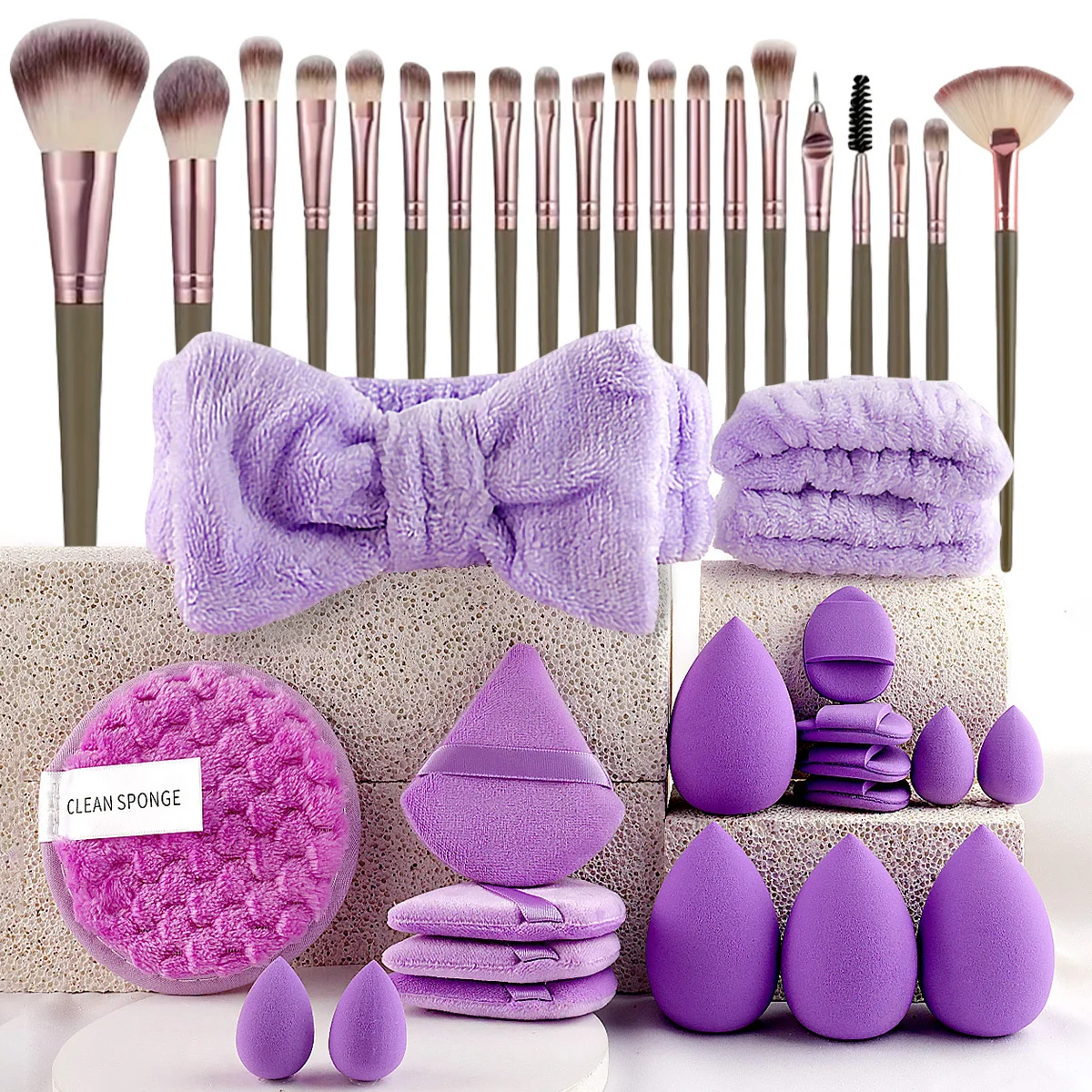 40-Piece Ultimate Beauty Tool Kit for Face Cleansing and Makeup(purple)