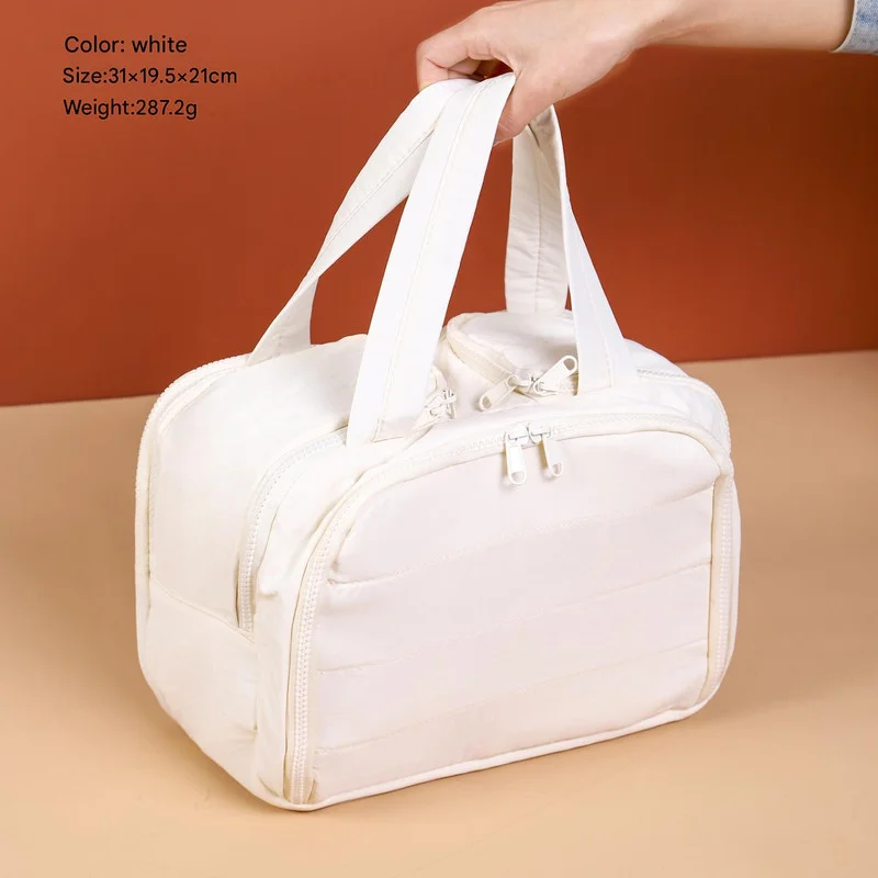 Portable Multi-Compartment Travel Toiletry & Makeup Organizer Bag with Brush Holders(Beige)