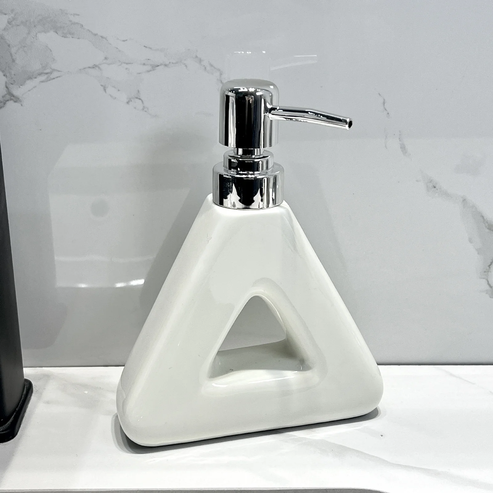 Modern Ceramic Soap & Lotion Dispenser - Unique Geometric Designs, 300ml Capacity(Triangular lotion bottle, milky white)
