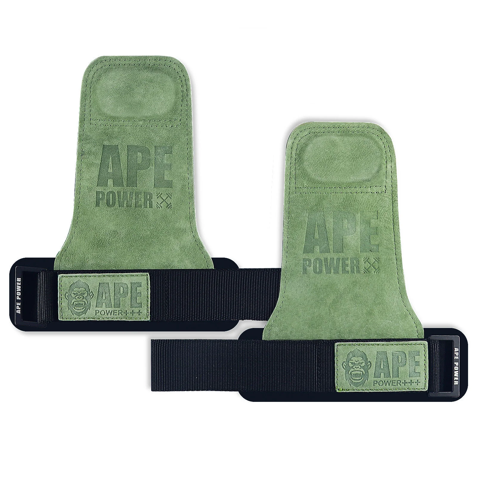 Heavy Duty Weightlifting Grips - Anti-Slip Cowhide Palm Protectors with Neoprene Wrist Support & Adjustable Straps(green)